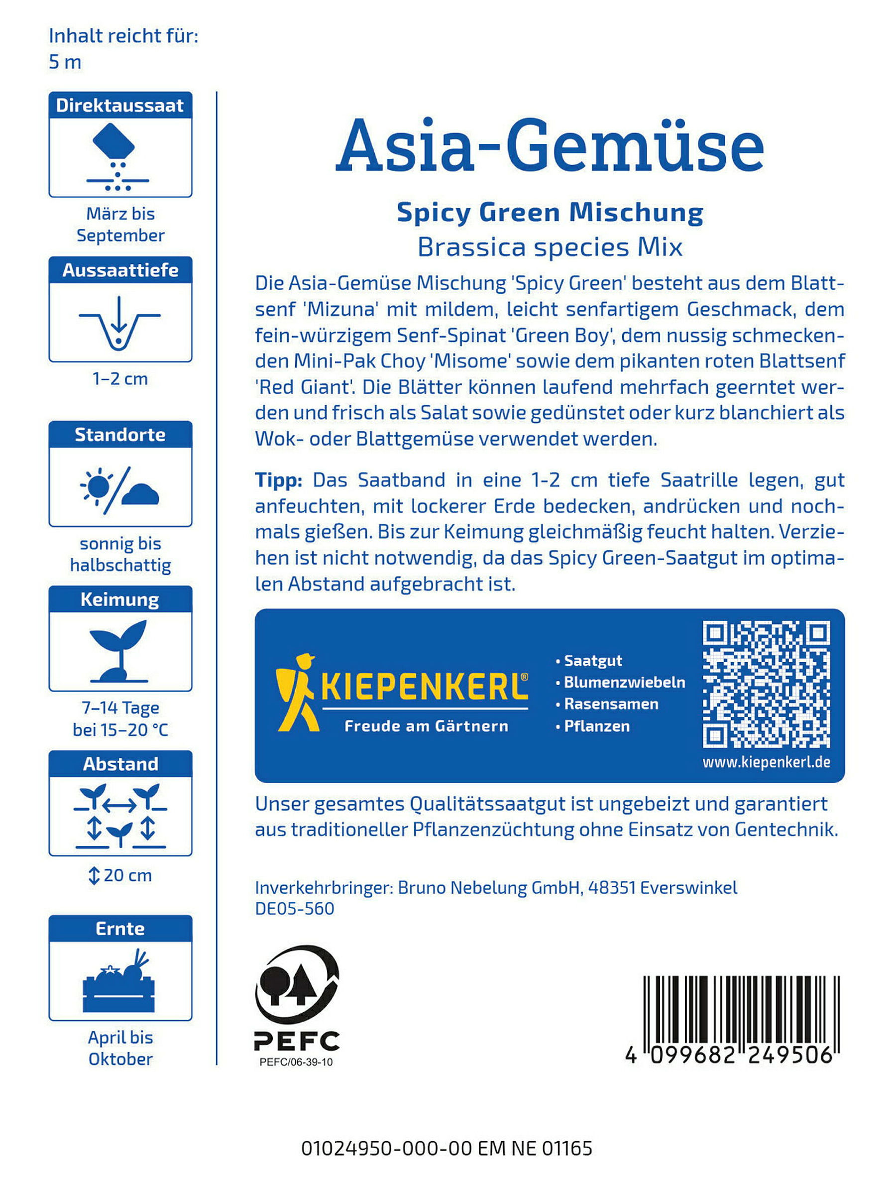 Kiepenkerl Salat Asia Spicy Green Mischung, Saatband