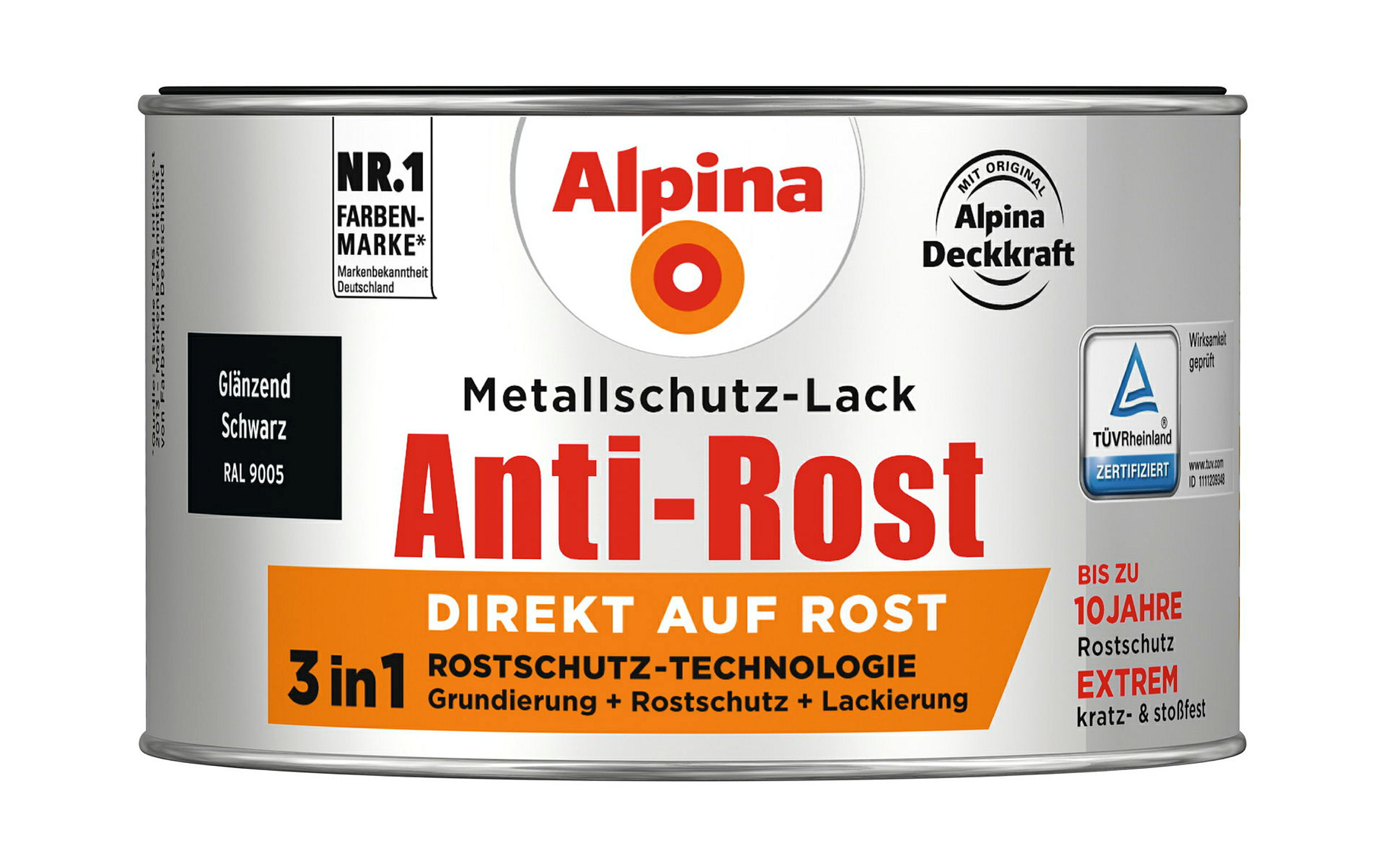 Alpina Metallschutzlack Anti-Rost Schwarz 300ml glänzend