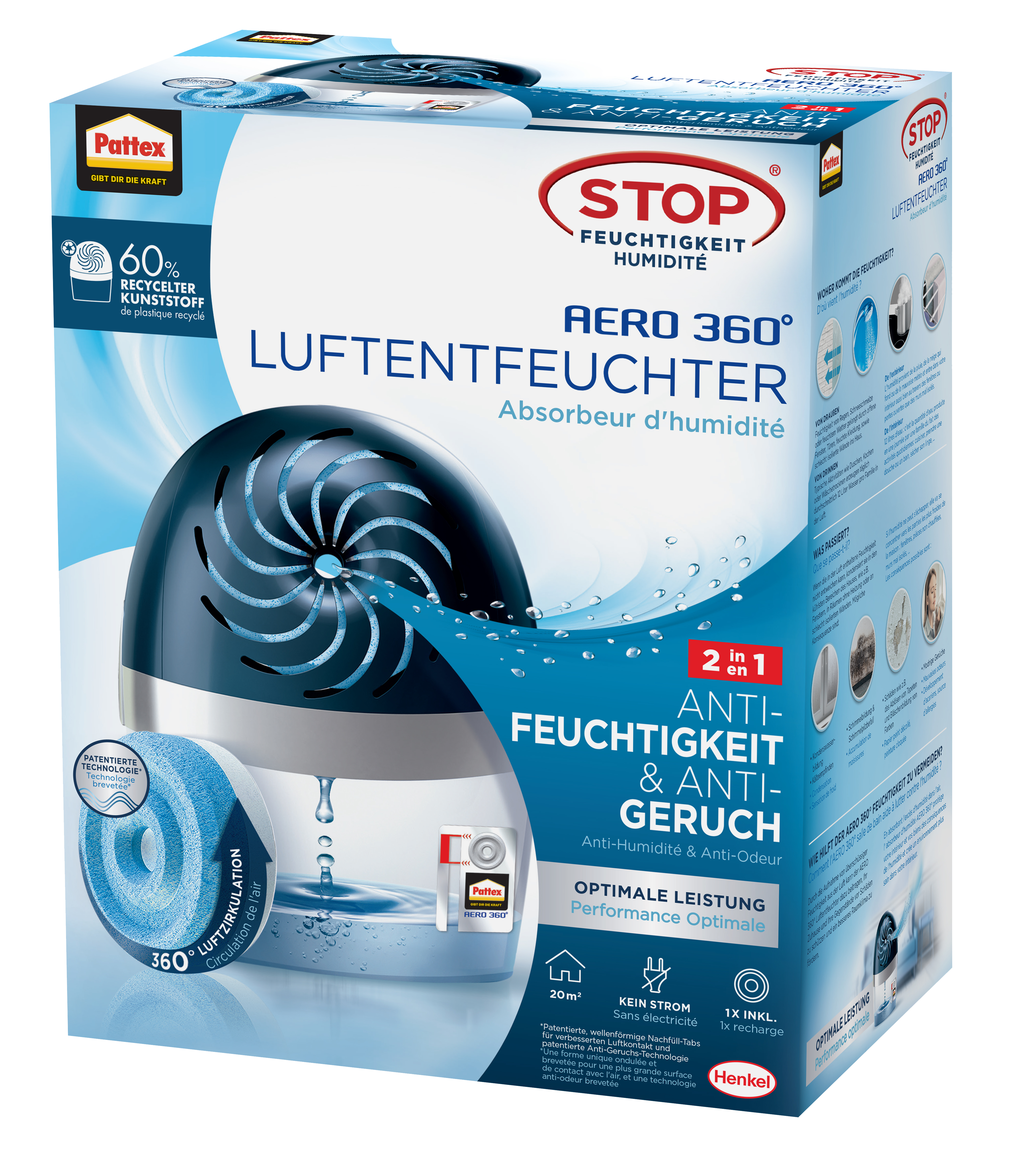Pattex Aero360 Luft- Entfeuchter 450 g blau