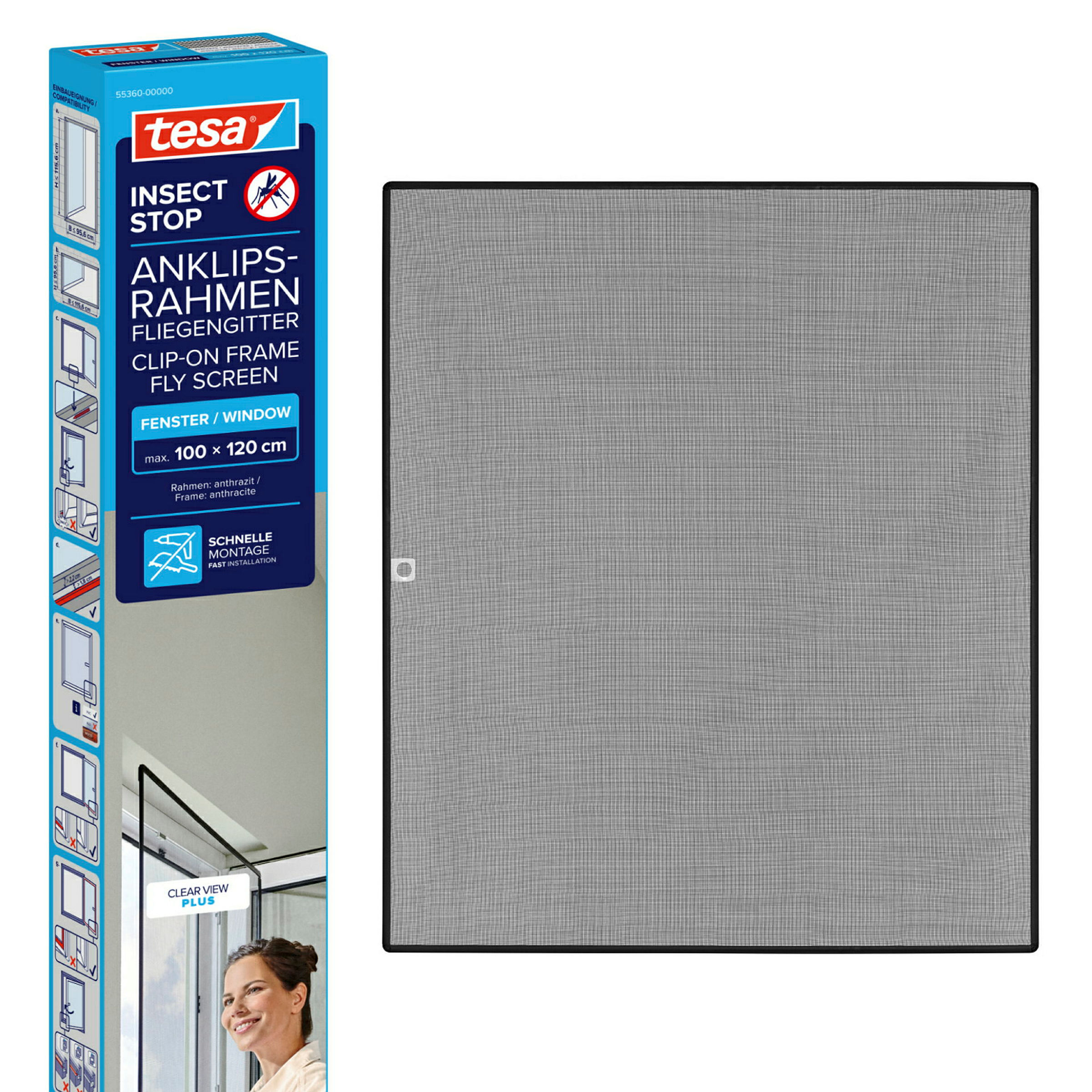 tesa® Anklipsrahmen Fliegengitter 1,00 m x 1,20 m