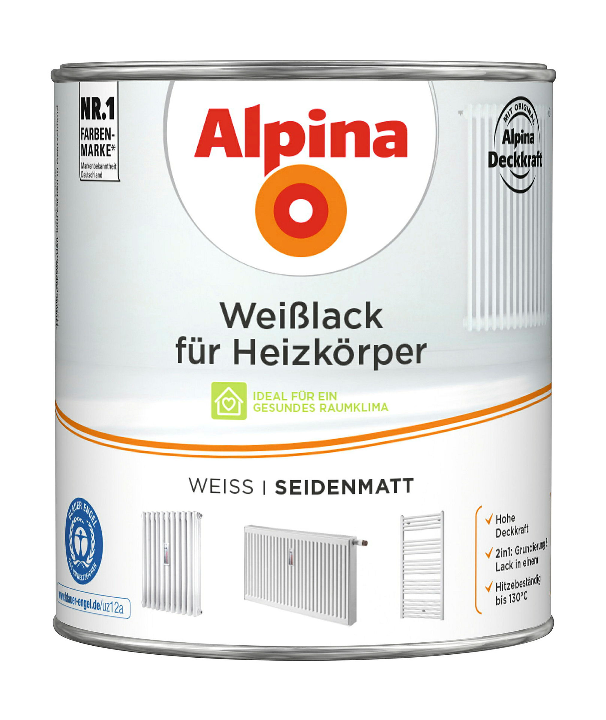 Alpina Weißlack für Heizkörper 2 Liter seidenmatt