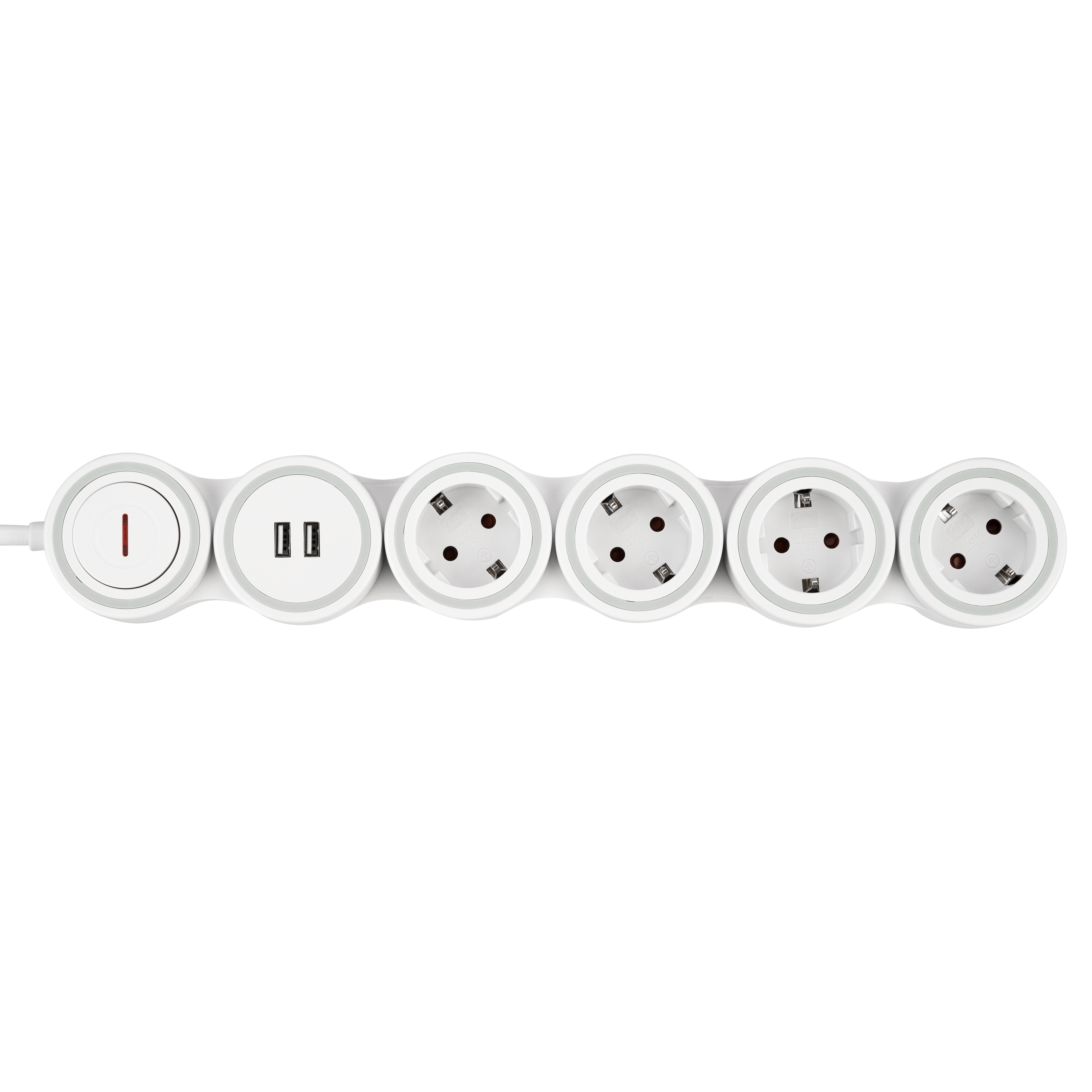 Steckdosenleiste Supraflex 4-fach USB & Schalter 1,4m weiß-grau