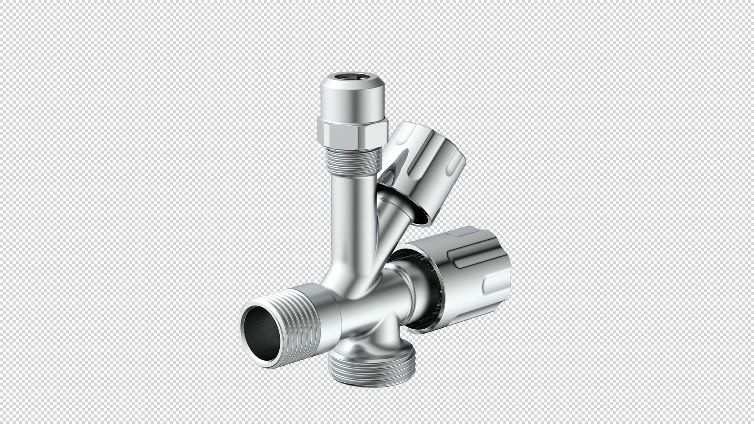 Geräte-Eckventil, Chrom, 1/2''AG x 3/4''AG x 3/8''AG x 10 mmQ