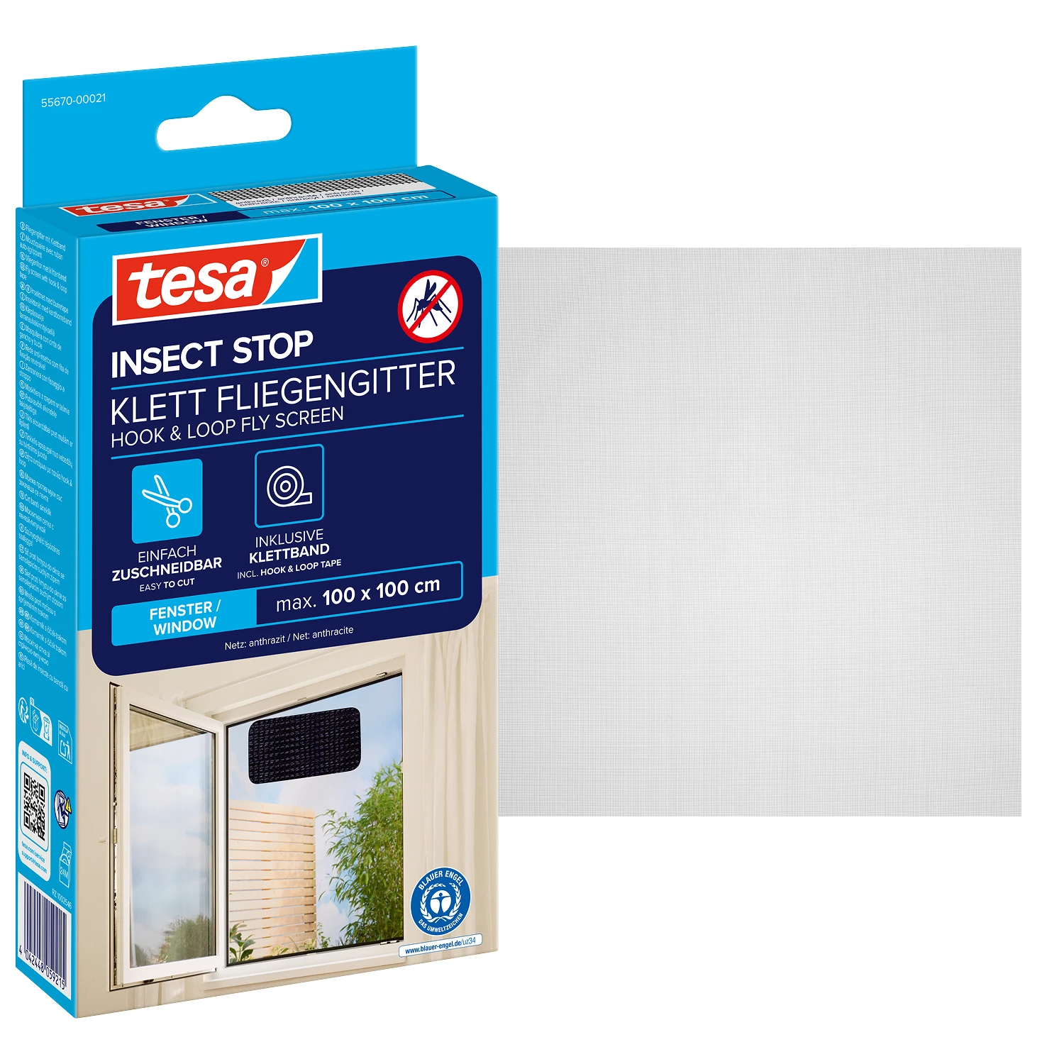 tesa® Fliegengitter Standard Klettband für Fenster, anthrazit