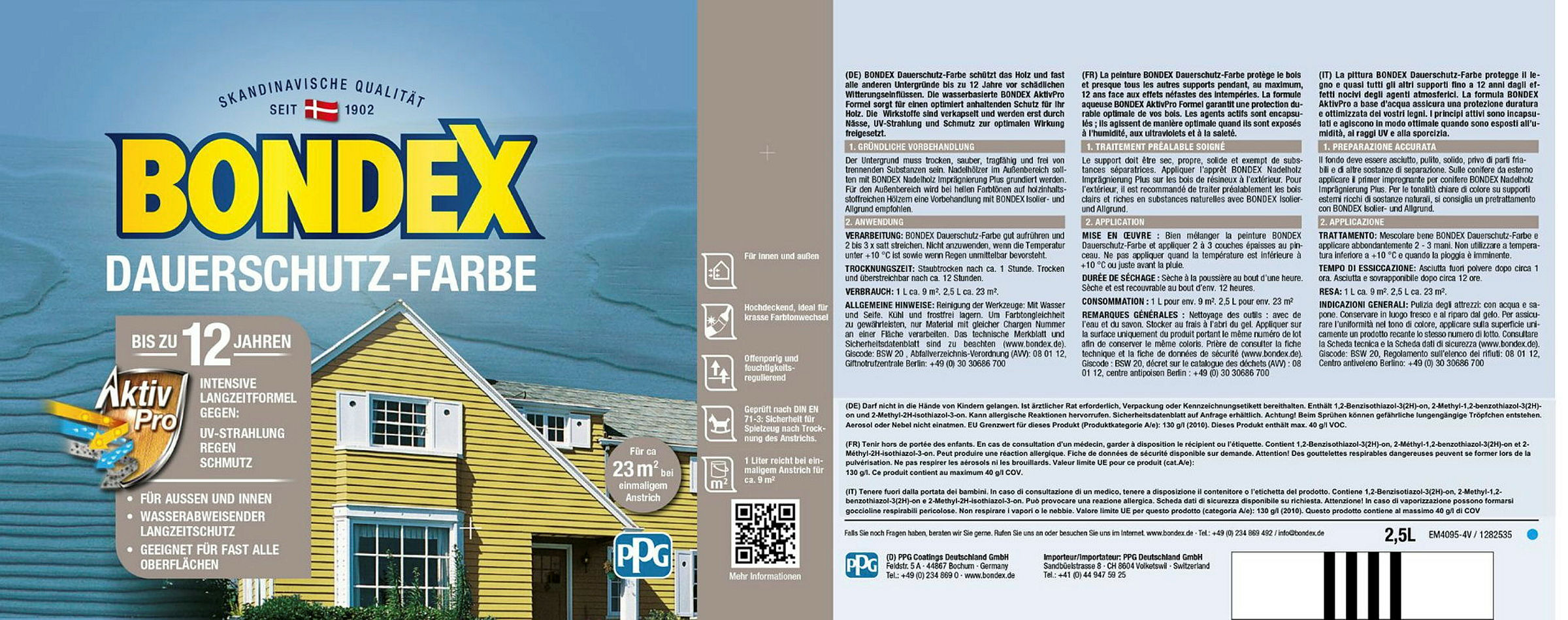 BONDEX Dauerschutz-Farbe Cremeweiß / Champagner 2,50l