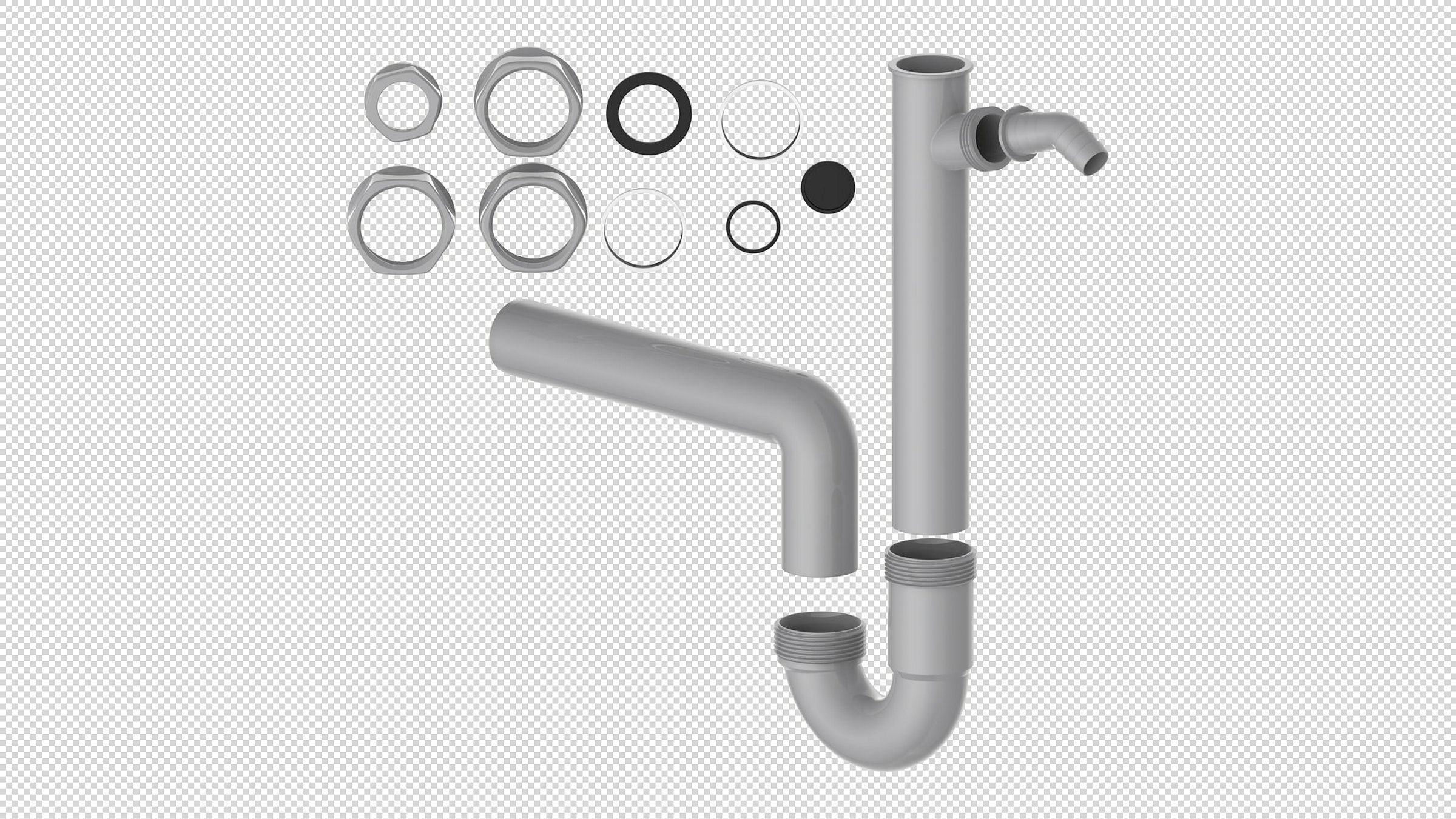 ECO-SAVE KS Spültisch-Röhrensiphon,Grau, 1 1/2''IG x 40 mm, mit 3/4'' Gerät