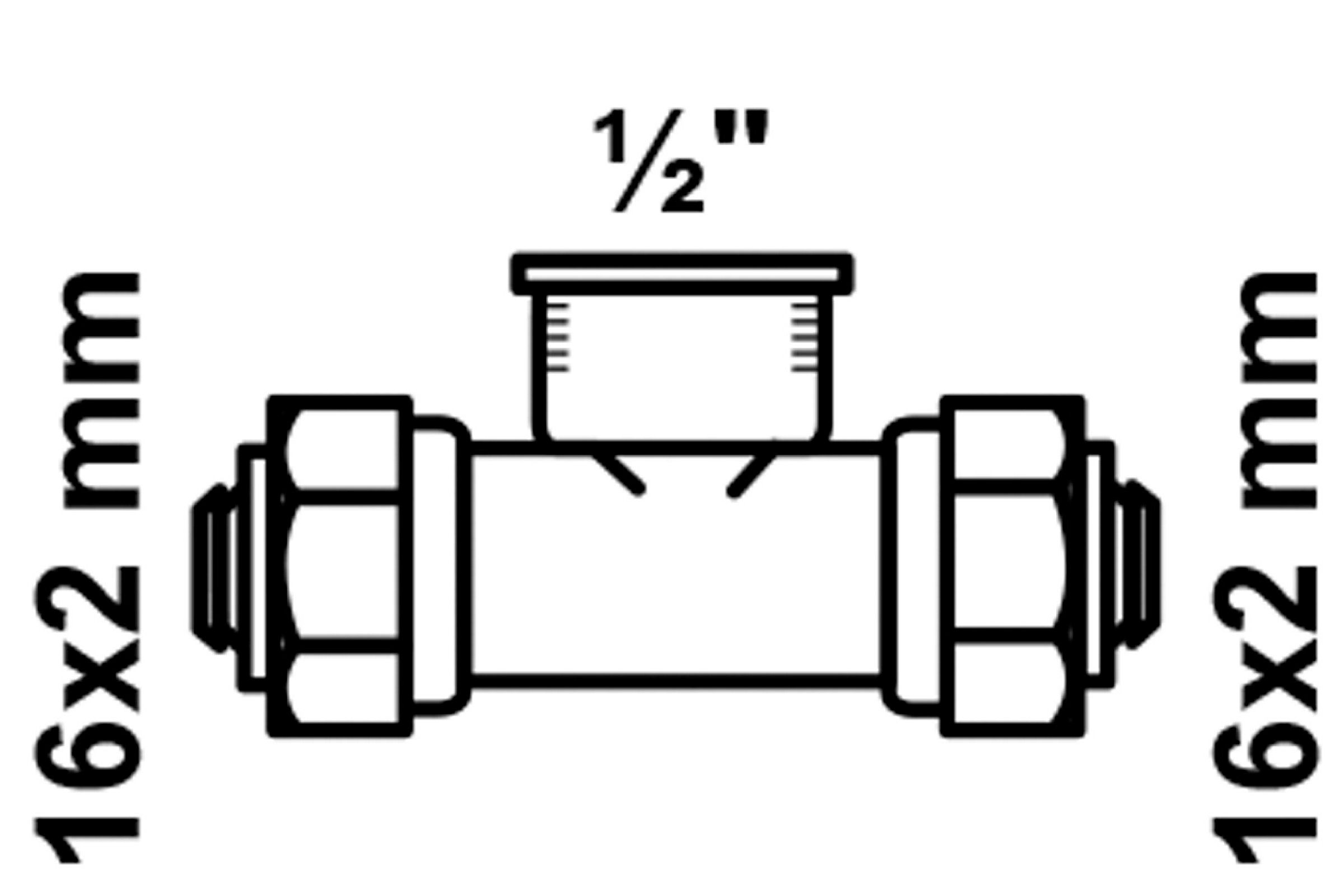 MS T-Stück, blank, 16 mm x 1/2''IG x 16 mm, Klemmfitting für MSVR