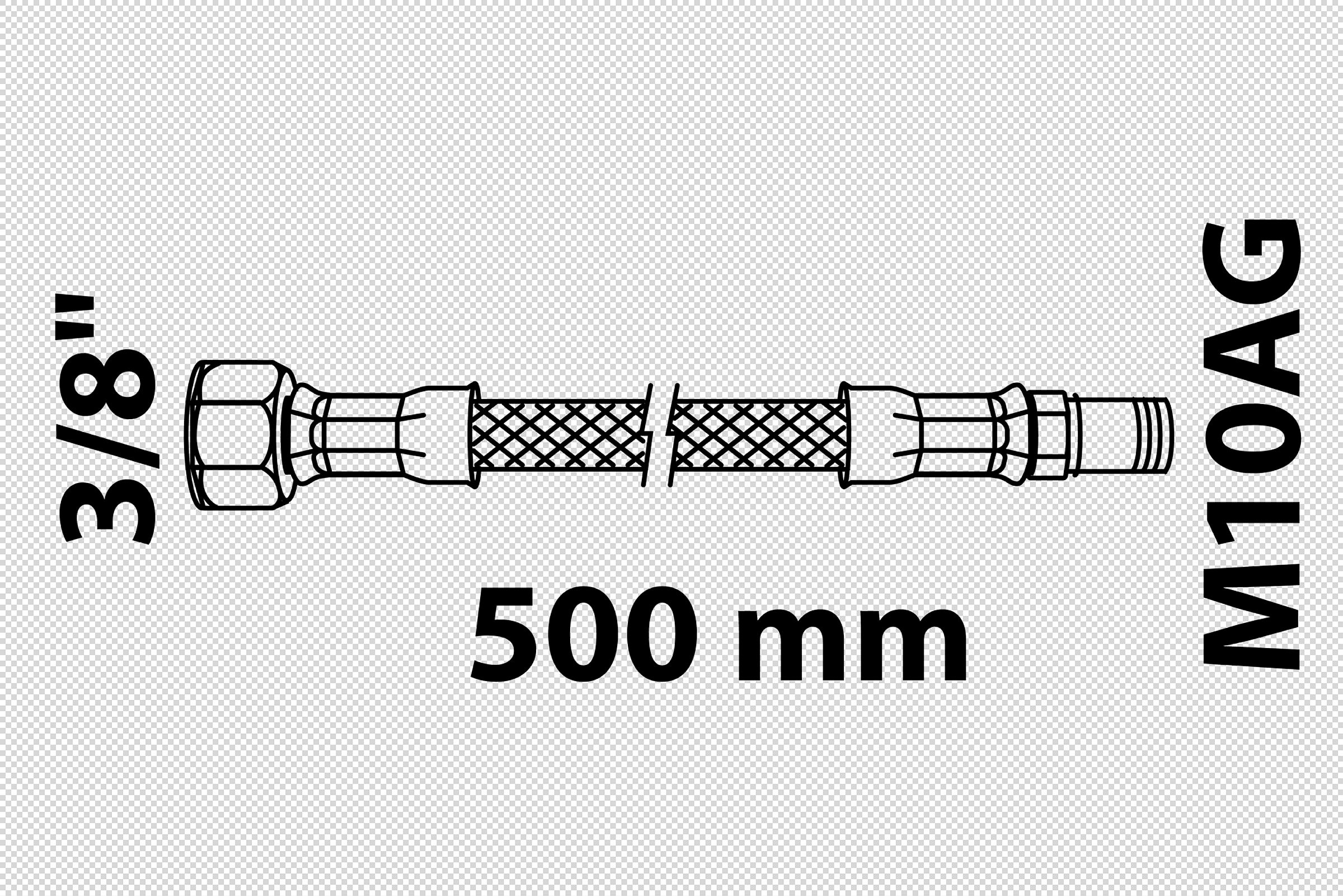 Flexibler Anschlussschlauch 500 mm, Schwarz matt, 3/8''IG x M10AG