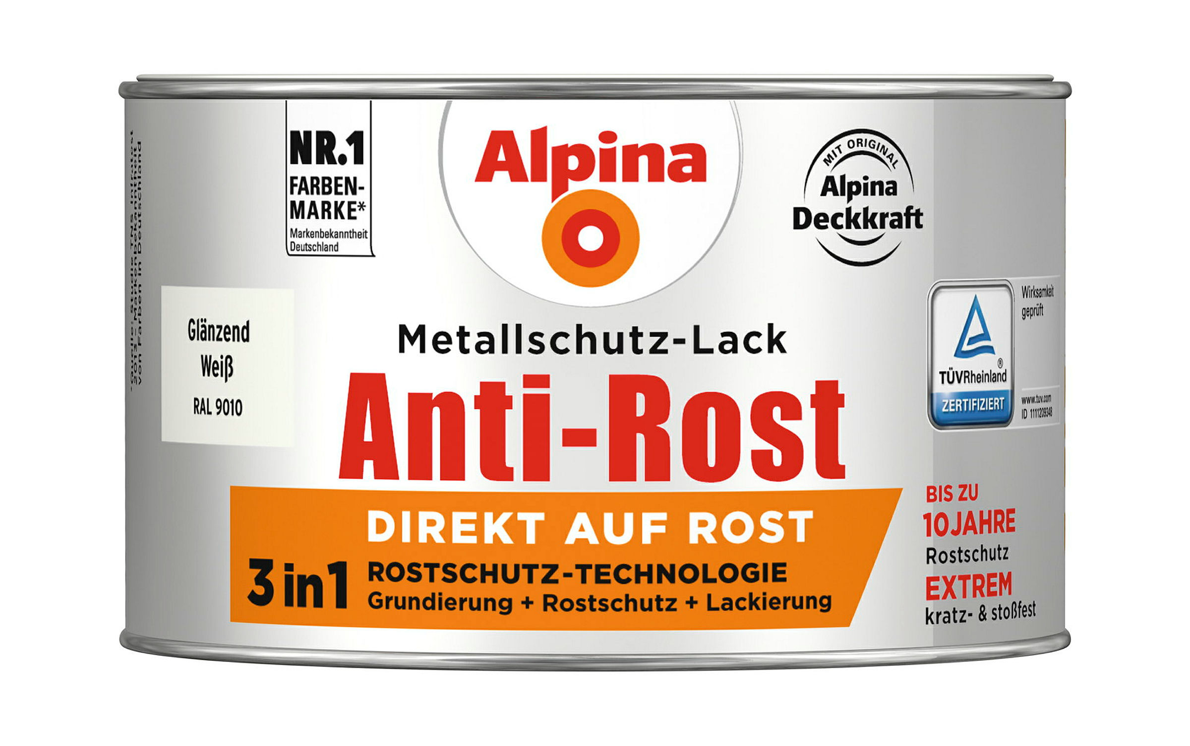 Alpina Metallschutzlack Anti-Rost Weiß 300ml glänzend
