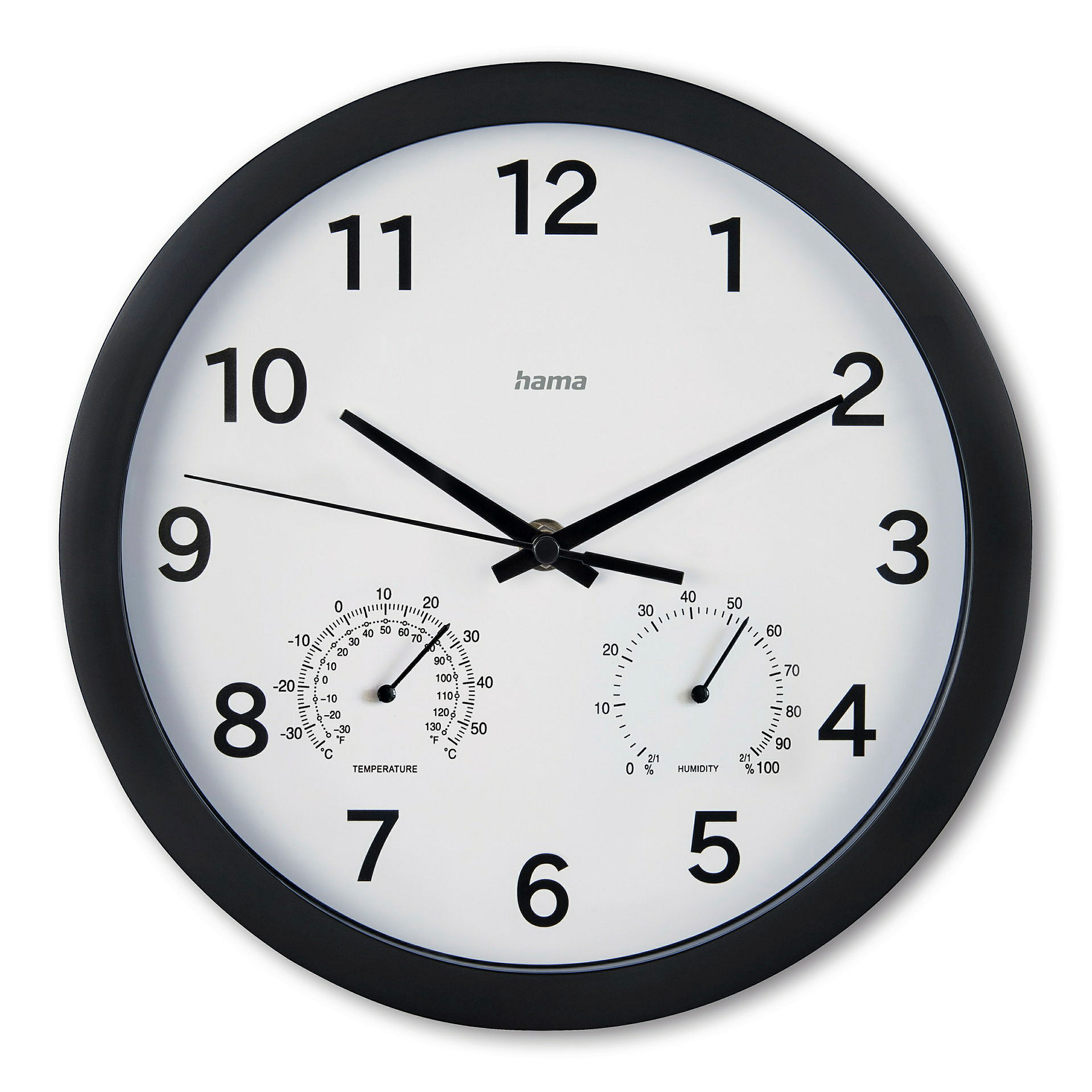Hama Wanduhr'Malta'', Ø 25 cm, mit Thermo-/Hygrometer, Schwarz