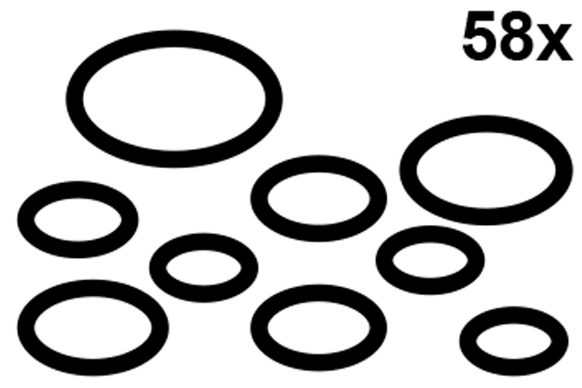 O-Ring-Sortiment, Gummi, diverse Größen, mit Hahnfett 7 g (58x)