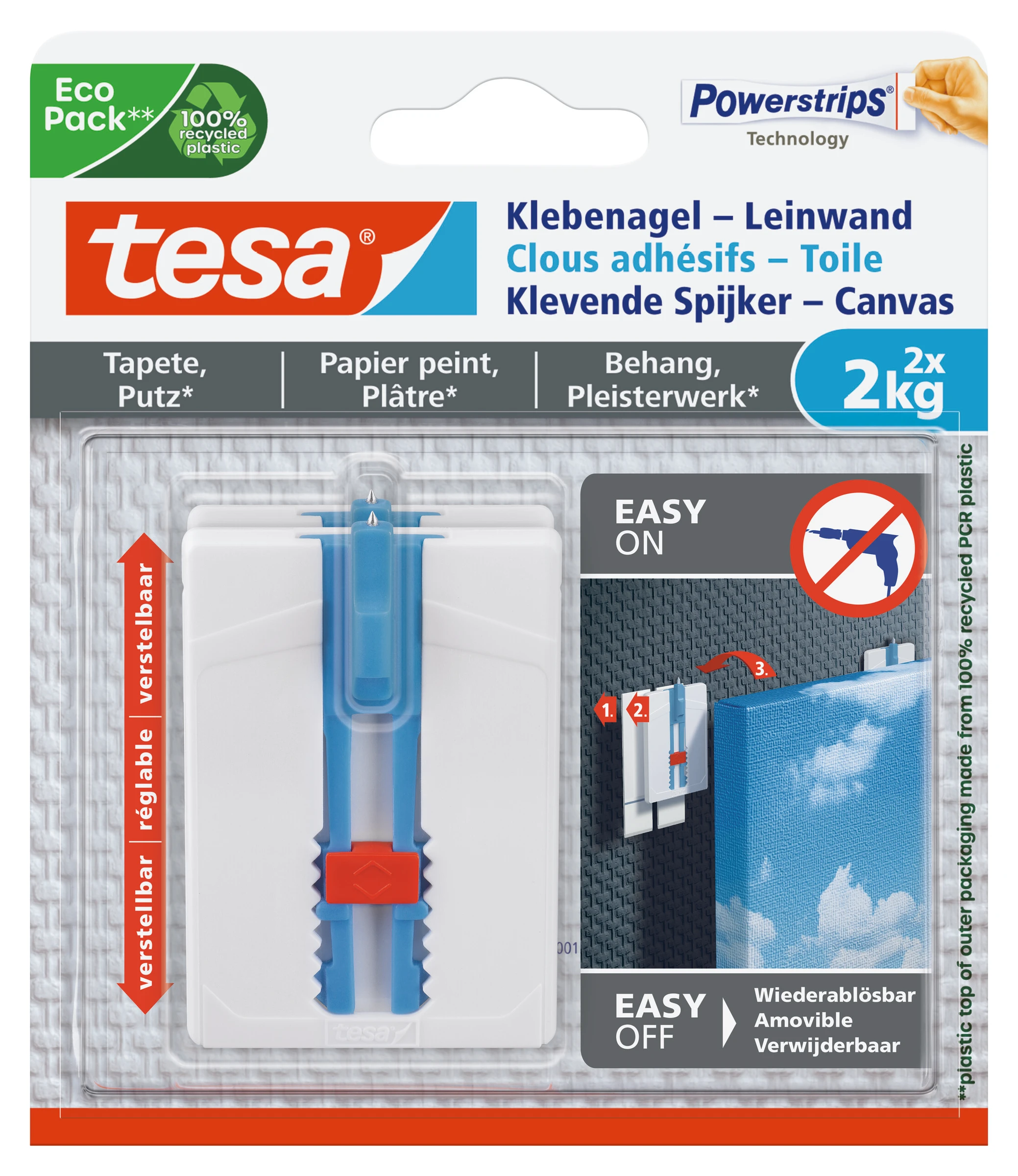 tesa® Klebenagel Tapeten & Putz - höhenverstellbar - selbstklebender Nagel